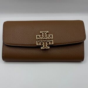 Tory Burch Brown Leather CLUTCH Wallet with Gold Logo NWT BRAND NEW NEVER USED
